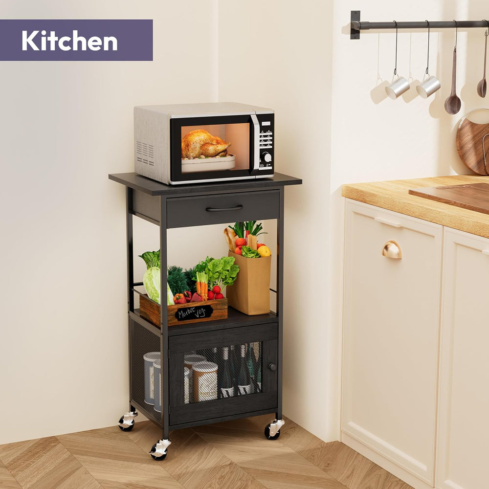 SWTYMIKI Buffets Coffee Bar Cabinet - Rolling Kitchen Rack, Farmhouse Small C...