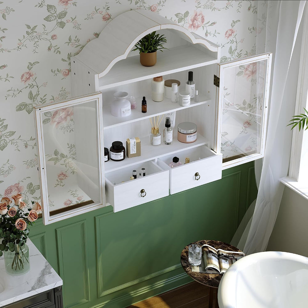 LKTART Arched Solid Wood Hanging Cabinet,Wall Mounted Storage Cupboard