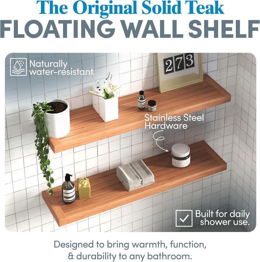 AquaTeak 36" Moa Floating Teak Wall Shelf