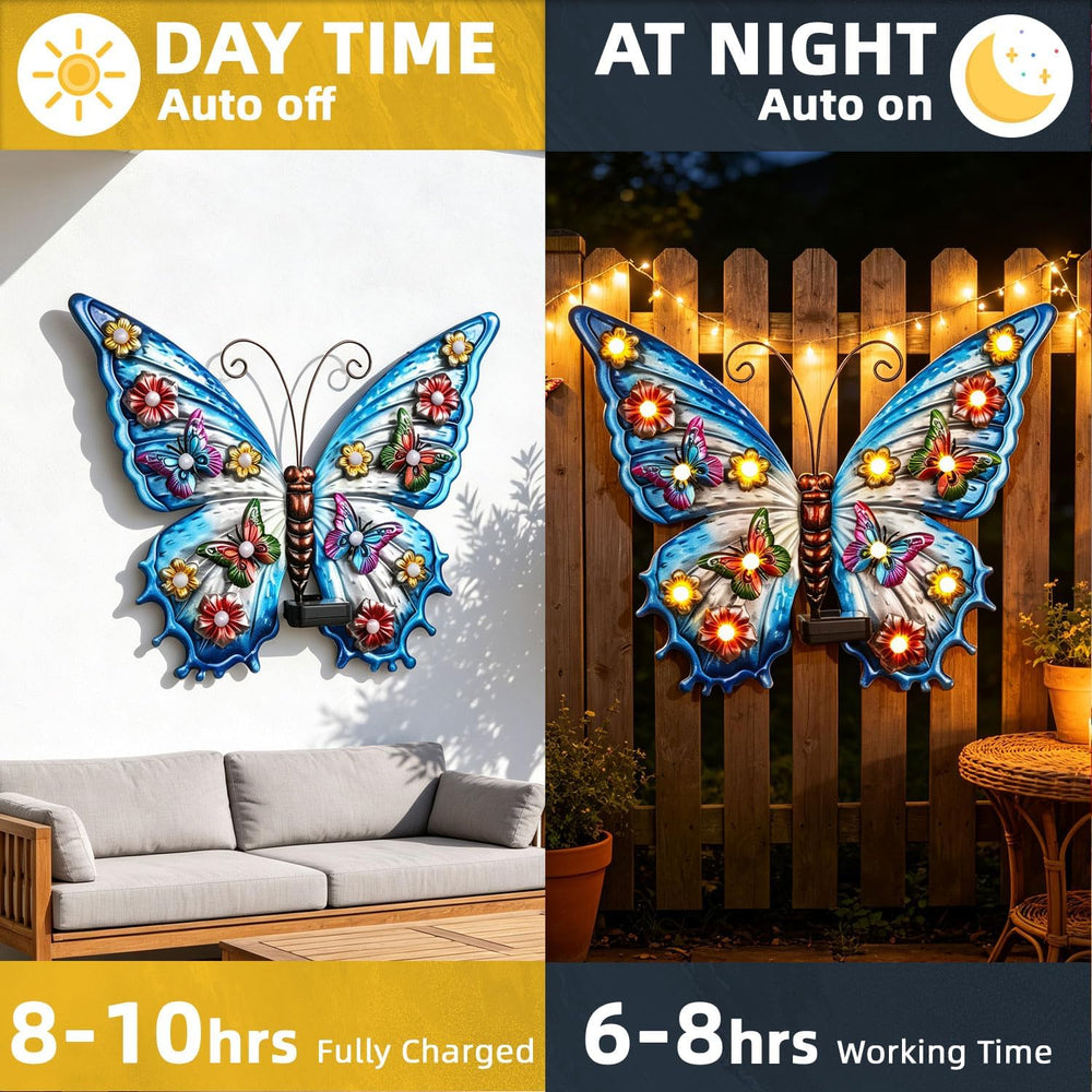 Large Butterfly Wall Art Outdoor with Solar Lights,Metal Wall Decor