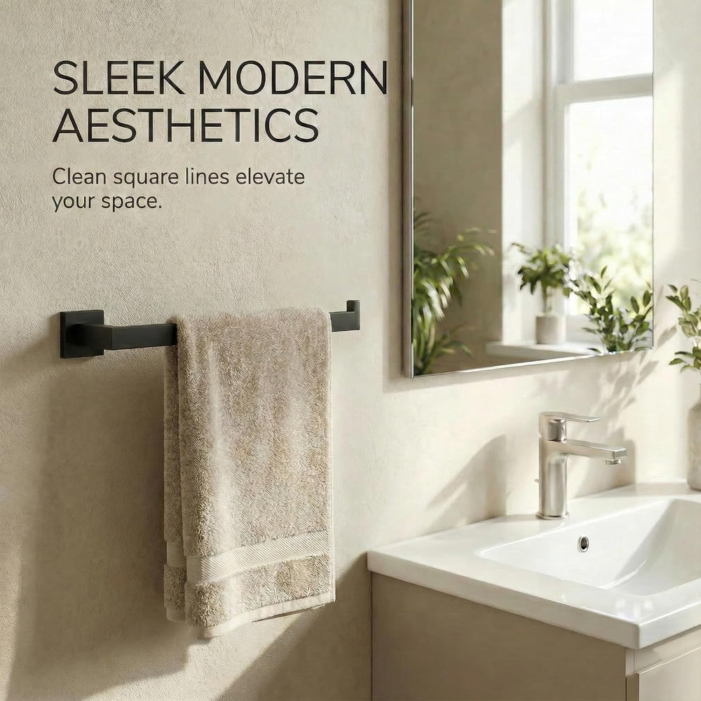 5-Piece Bathroom Hardware Set, 23.6 in Towel Bar, Matte Black