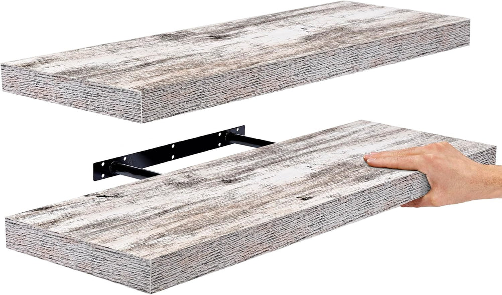 Sorbus Wood Floating Shelves for Wall (24 x 9 Inch, 2 Pack, Rustic)