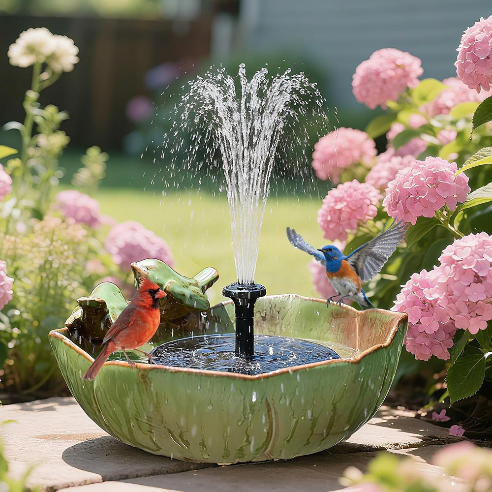 Solar Powered Ceramic Bird Bath for Outdoors, 10.1" Hummingbird Solar Fo...