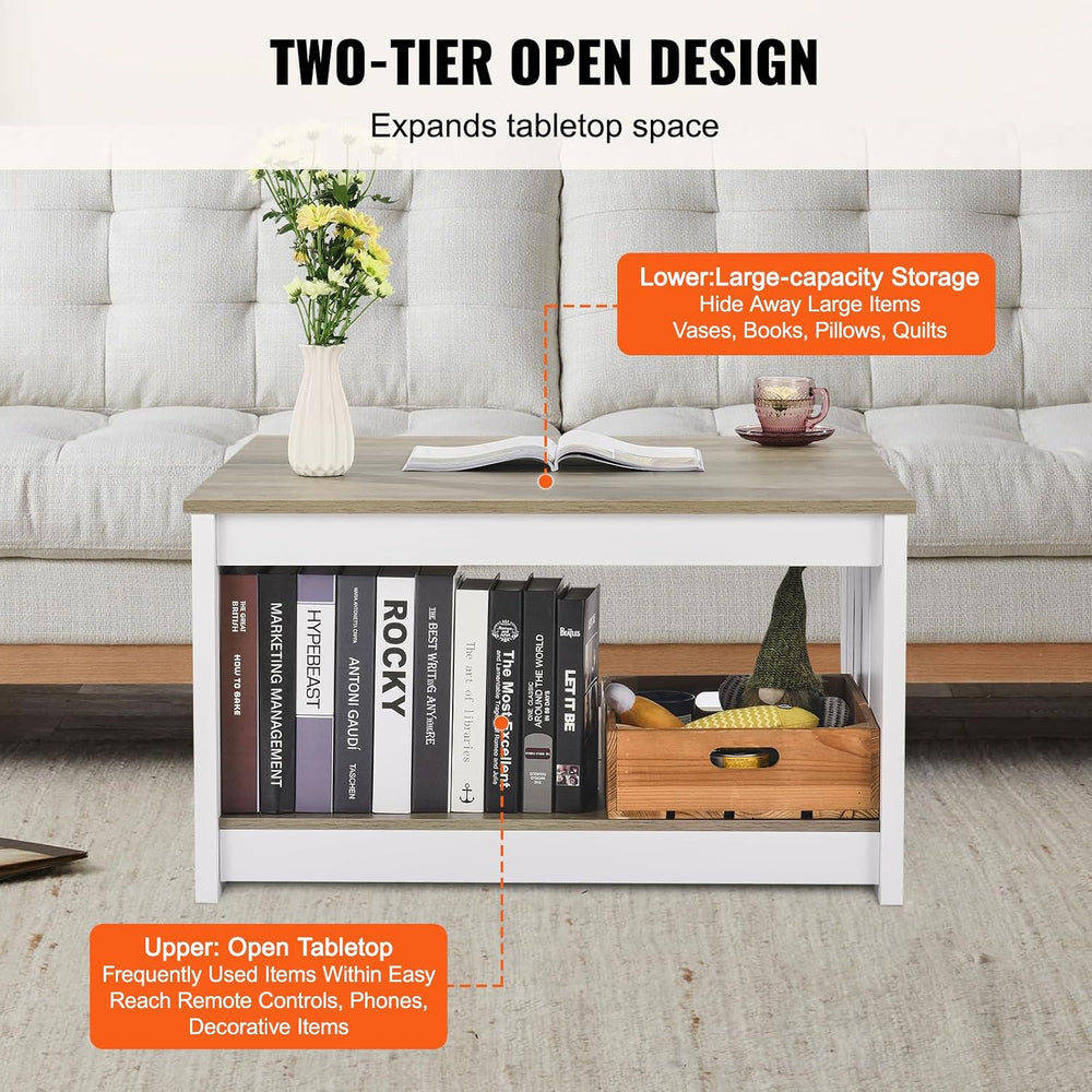 VEVOR 31.5" Farmhouse Coffee Table, Square Coffee Table with Open Storag...