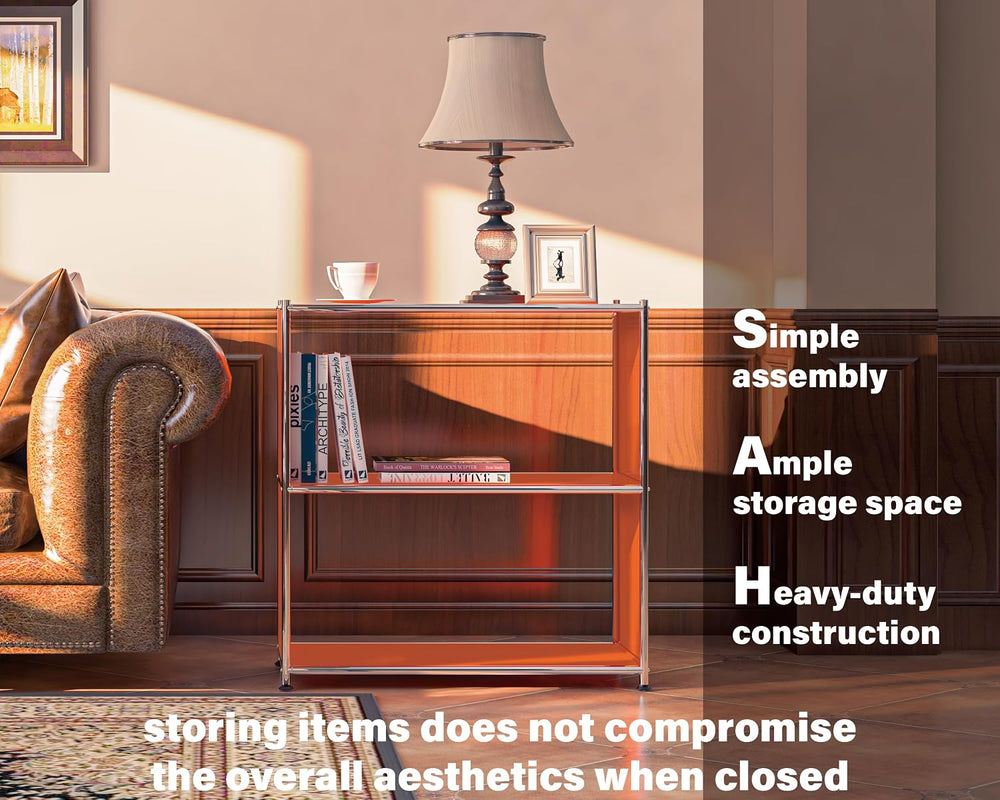 Metal Bookcase with Chrome Frame, Mid-Century Modern, H32.5