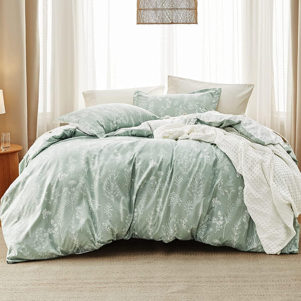 Bedsure Floral Comforter Set Cute Bedding Set King Reversible Sage Green