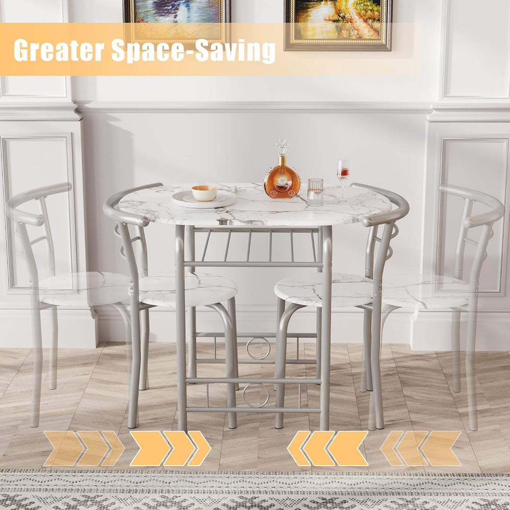 JUMMICO 3-Piece Wooden Round Table & Chair Set (White/Silver)
