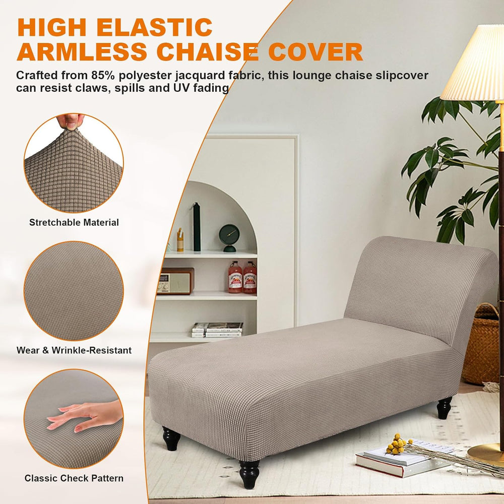 Armless Lounge Chaise Slipcover, Stretch Chase Chair Covers for Living Room C...
