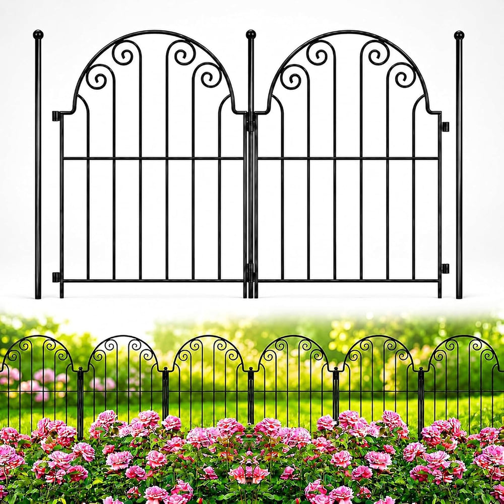 Garden Fence 10 Panels, 17 in H Above Ground, No Dig Metal Fence