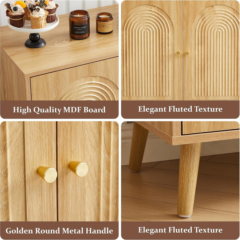 31.5" Accent Cabinet Set of 2, Arched Fluted Storage Cabinet (Natural)