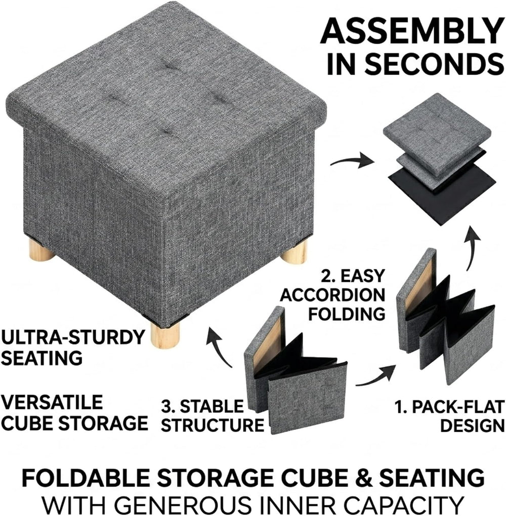 Asense Small Storage Ottoman,Foldable Foot Stool with Reversible Tray Lid and...