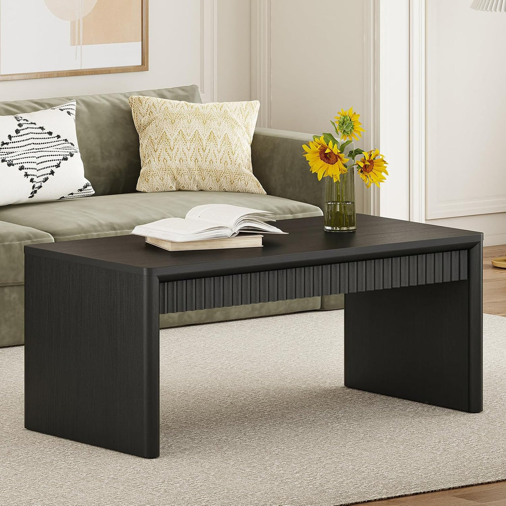 BON AUGURE Black Coffee Table for Living Room, 43" Modern Wood Center Table