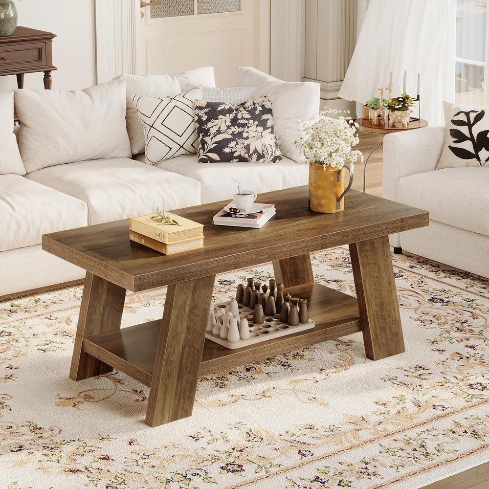 Tohomeor 47.24" Coffee Table for Living Room, Farmhouse Wooden Coffee Ta...