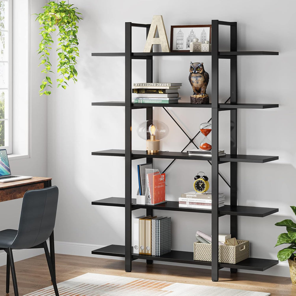 Tribesigns 5-Tier Bookshelf, Vintage Industrial Style Bookcase 72 H x 12 W x ...
