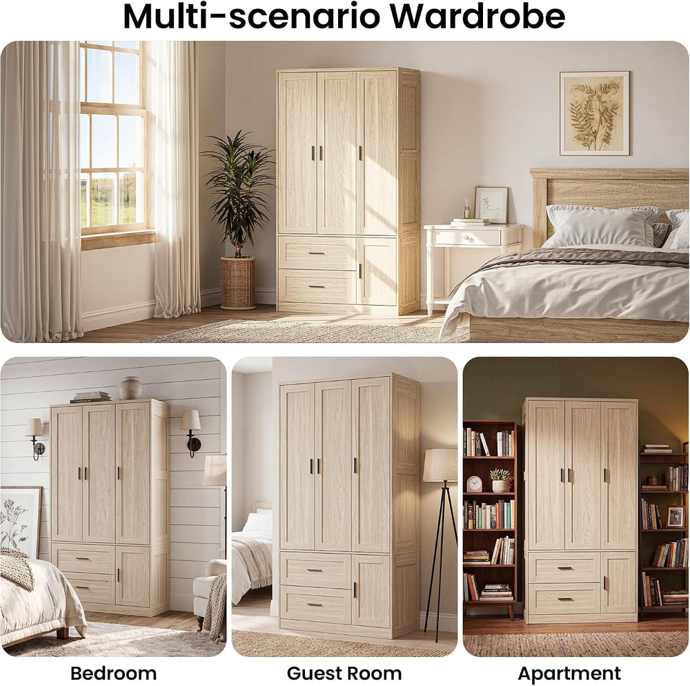 ANCTOR 70.6 Inch Armoire Wardrobe Closet with Drawers (Light Oak)