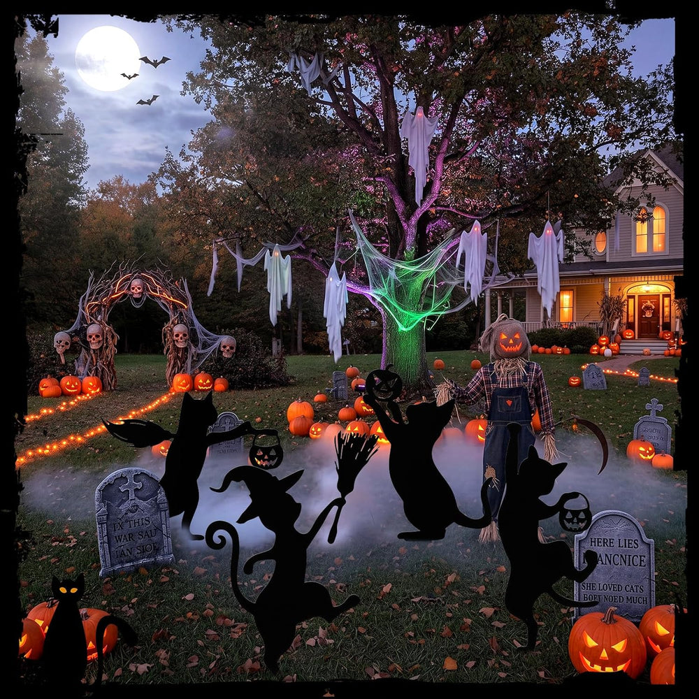 Geelin Halloween Garden Yard Decoration 4 Pcs 15.8In Metal Black Cat Stakes