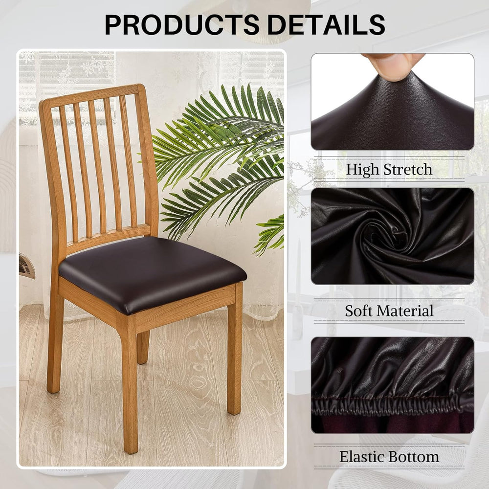 SearchI Waterproof PU Leather Seat Covers for Dining Chairs, 6 Pack Stretch D...
