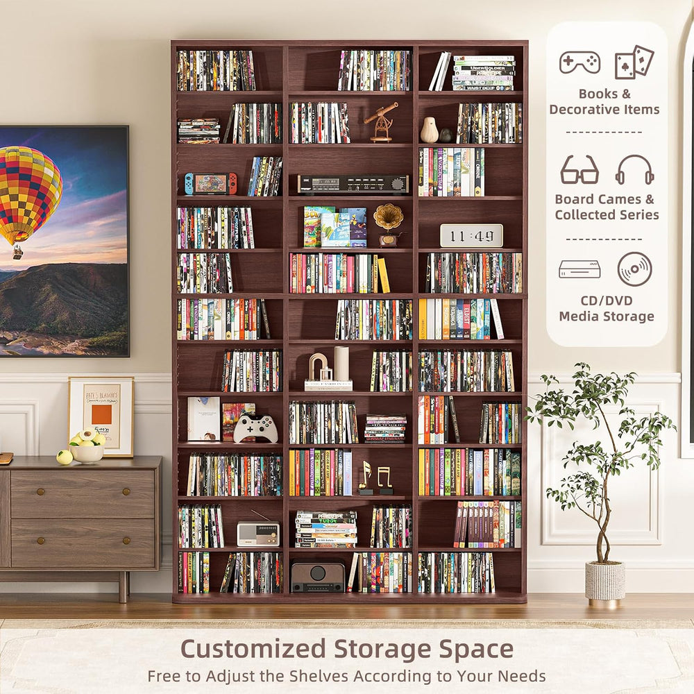 LELELINKY 11 Tier Tall Display Cabinet, Walnut Media Storage Cabinet