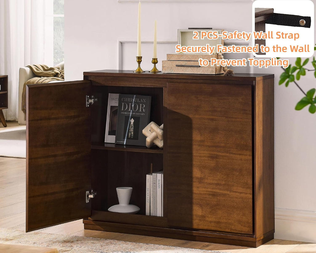 LKTART 39"Real Wood Veneer Narrow Sideboard Buffet,Entryway Storage Cabinet