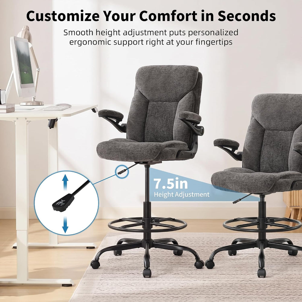 Gray Office Drafting Chair - Fabric High Office Chair for Standing