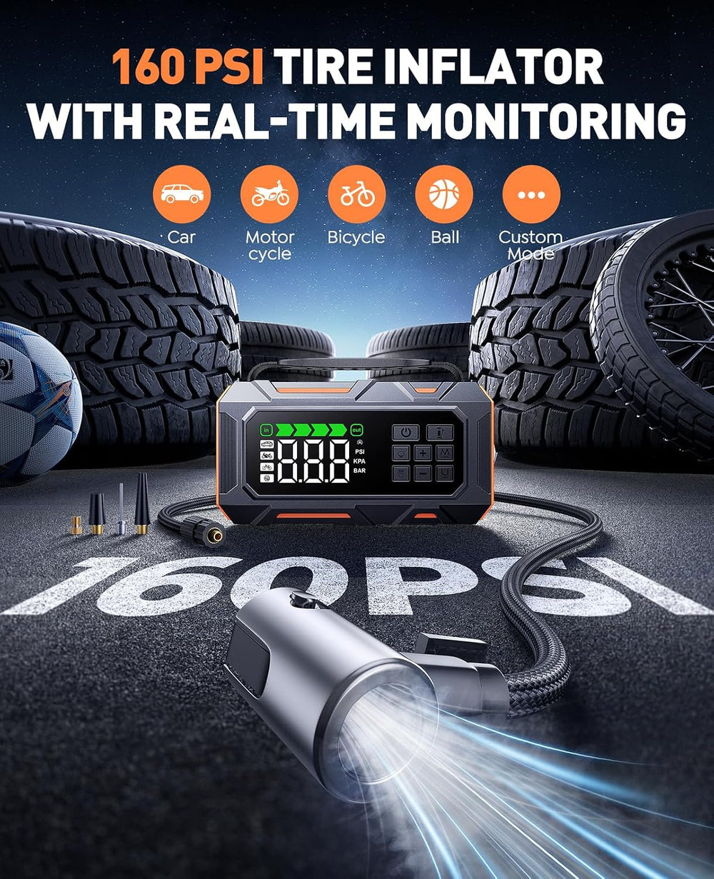 TREKURE 16-in-1 8000A Car Battery Jump Starter with Air Compressor 160PSI, Ju...