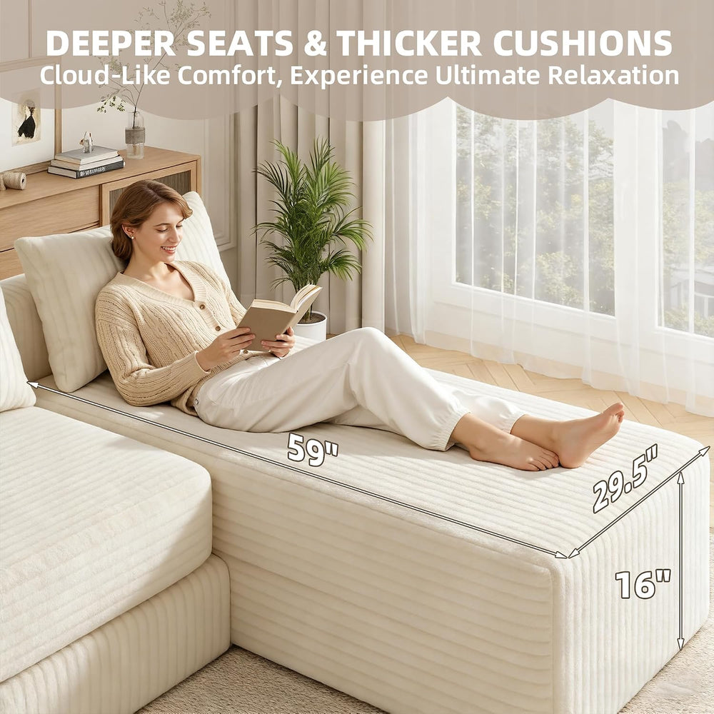 EROMMY 89" Boneless Sectional Couch, 4-in-1 Convertible Cloud Couch with...