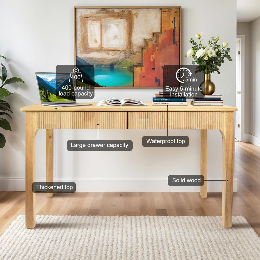 47.2'' Solid Wood Desk with, Mid Century Home Writing Office Wooden D...