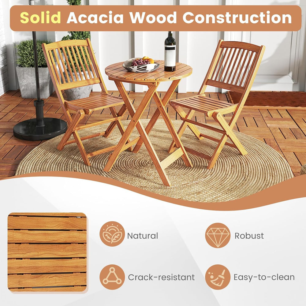 ORALNER 3-Piece Acacia Wood Folding Patio Bistro Set (Black)