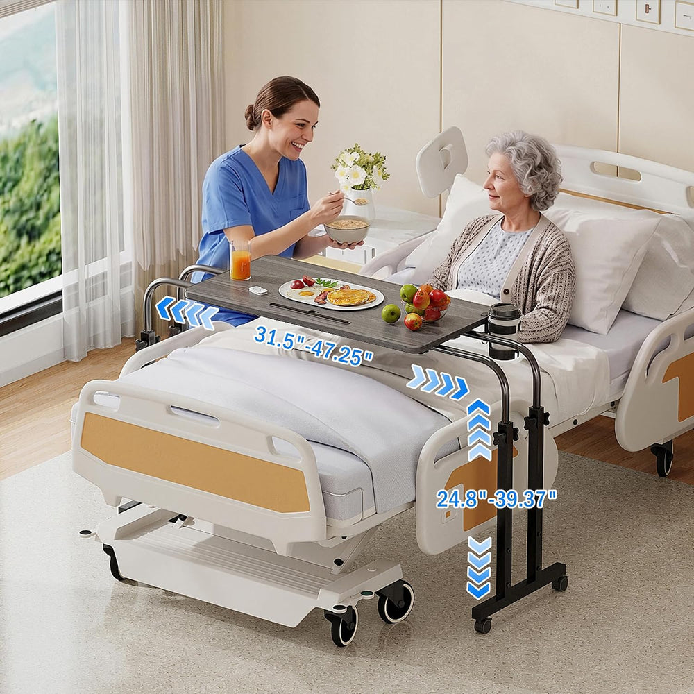 LINGMI Recliner Table, Overbed Table, Wheelchair Table with Cup Holder