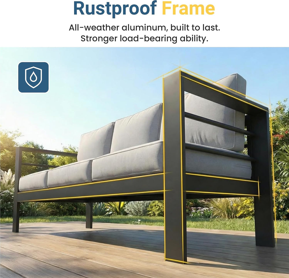 Outdoor Patio Chairs, Aluminum Patio Sofa, 3.2" Armrest Outside Couch
