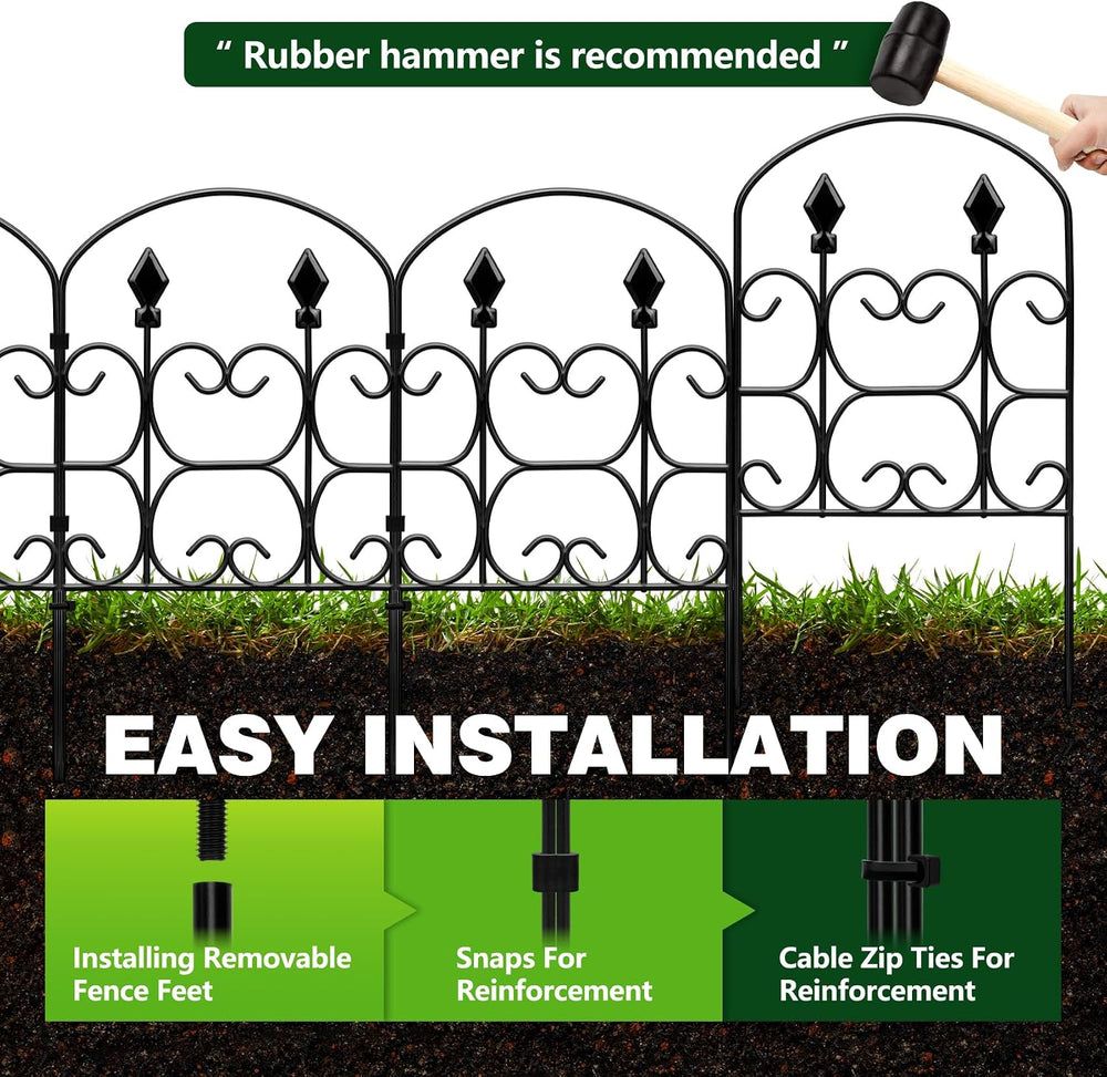 24in(H) x 10.83ft(L) Decorative Garden Fence - Tall Garden Fence Animal Barri...