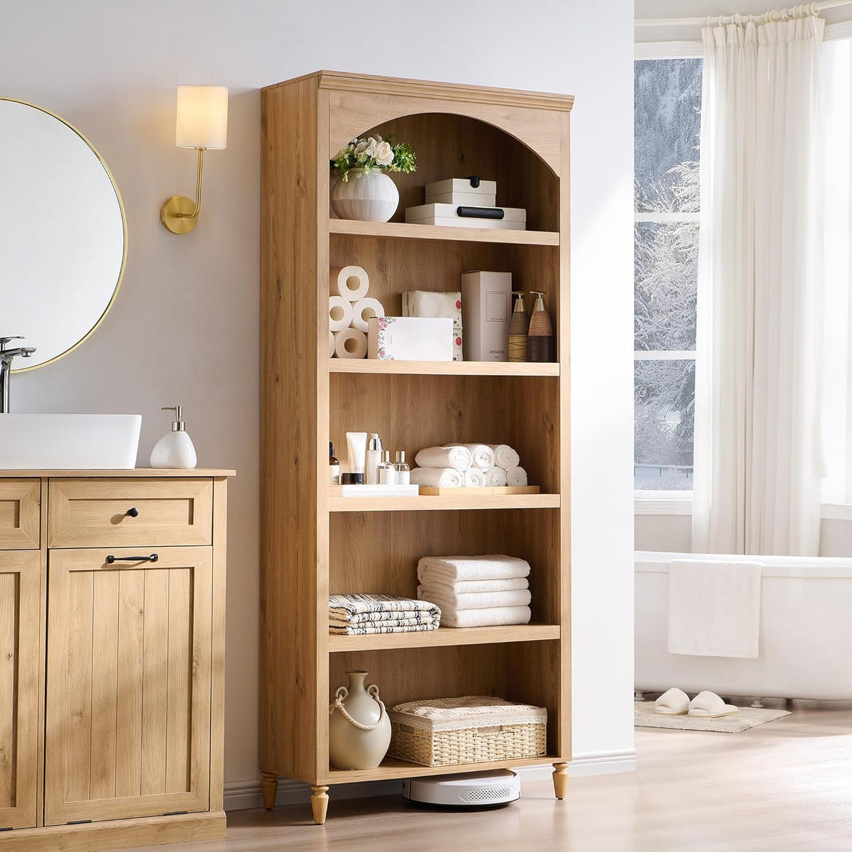 ifget 76" tall arched bookcase, farmhouse large arched showing dimensions