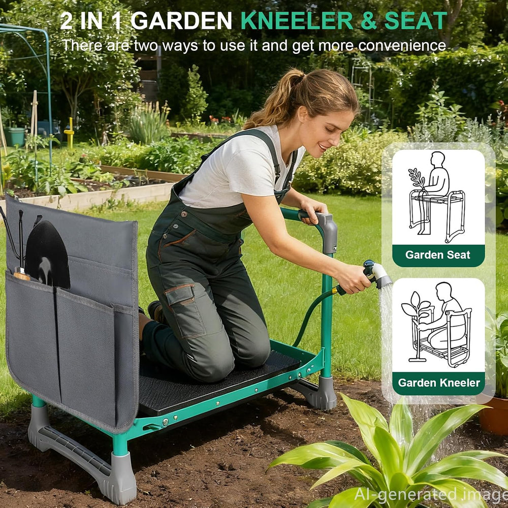 Garden Kneeler and Seat 2-in-1 Foldable Bench, with Storage Bags & Non-Sl...