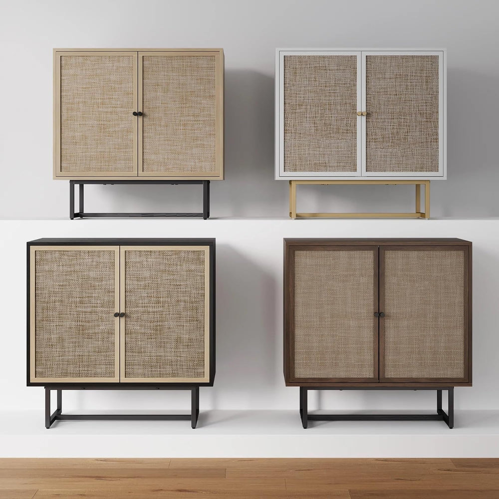 Nathan James Kova Rattan Wood Accent Sideboard Storage Cabinet with Matte Met...