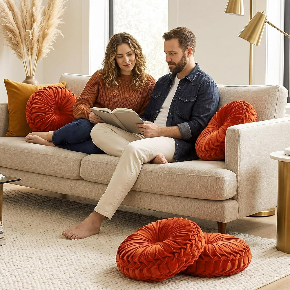 Drydiet 2 Pcs Round Throw Velvet Pillow (Rust, 15'')