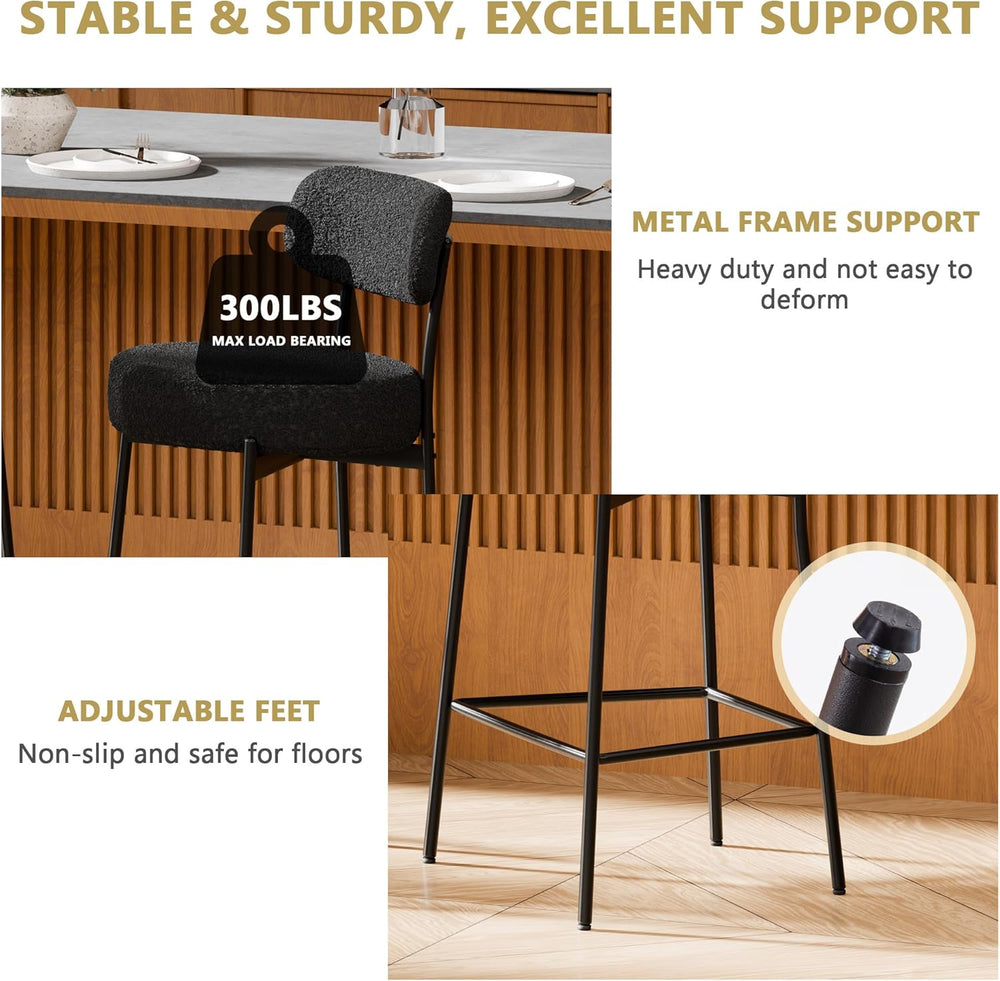 DYHOME Bar Stools Set of 2, Black 24 Inch Boucle Upholstered Counter Stools