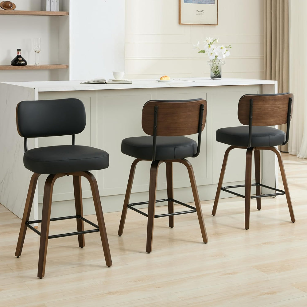 Swivel Bar Stools Set of 3, 26" Counter Height, Black