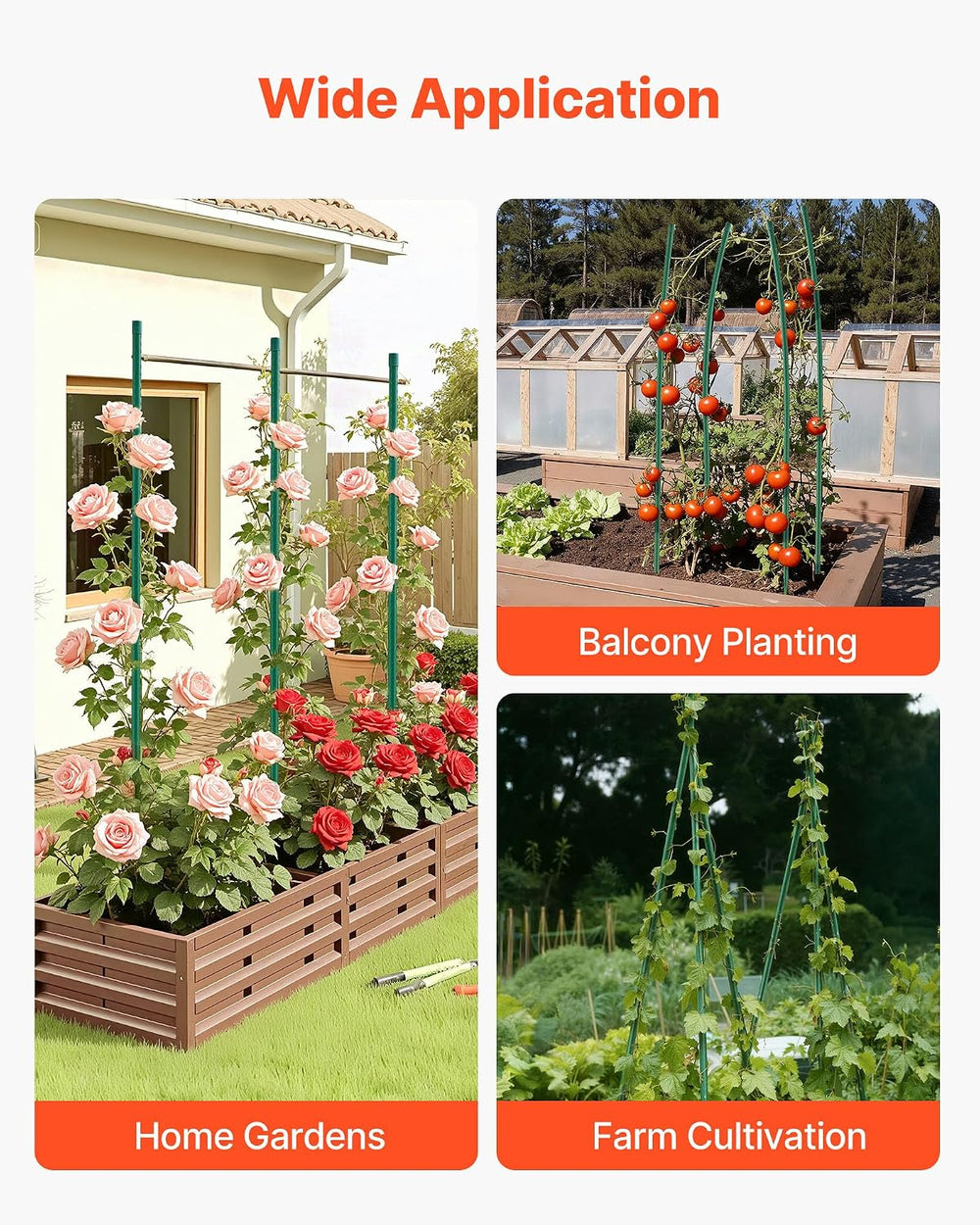 VEVOR Garden Stakes, 10 Pack, 93.7 inch, Plastic Coated Metal Tomato Stakes, ...