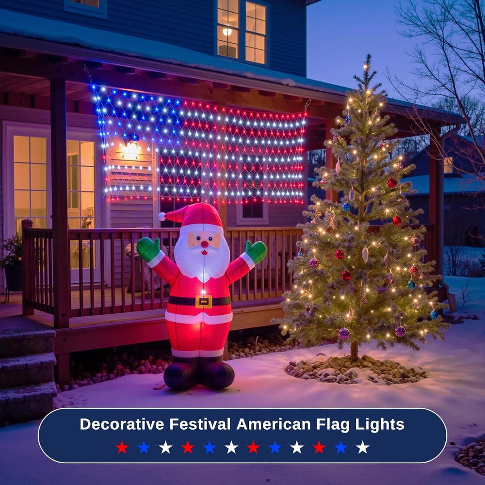 American Flag Lights Outdoor - 420 Super Bright Red White and Blue Lights, Wa...