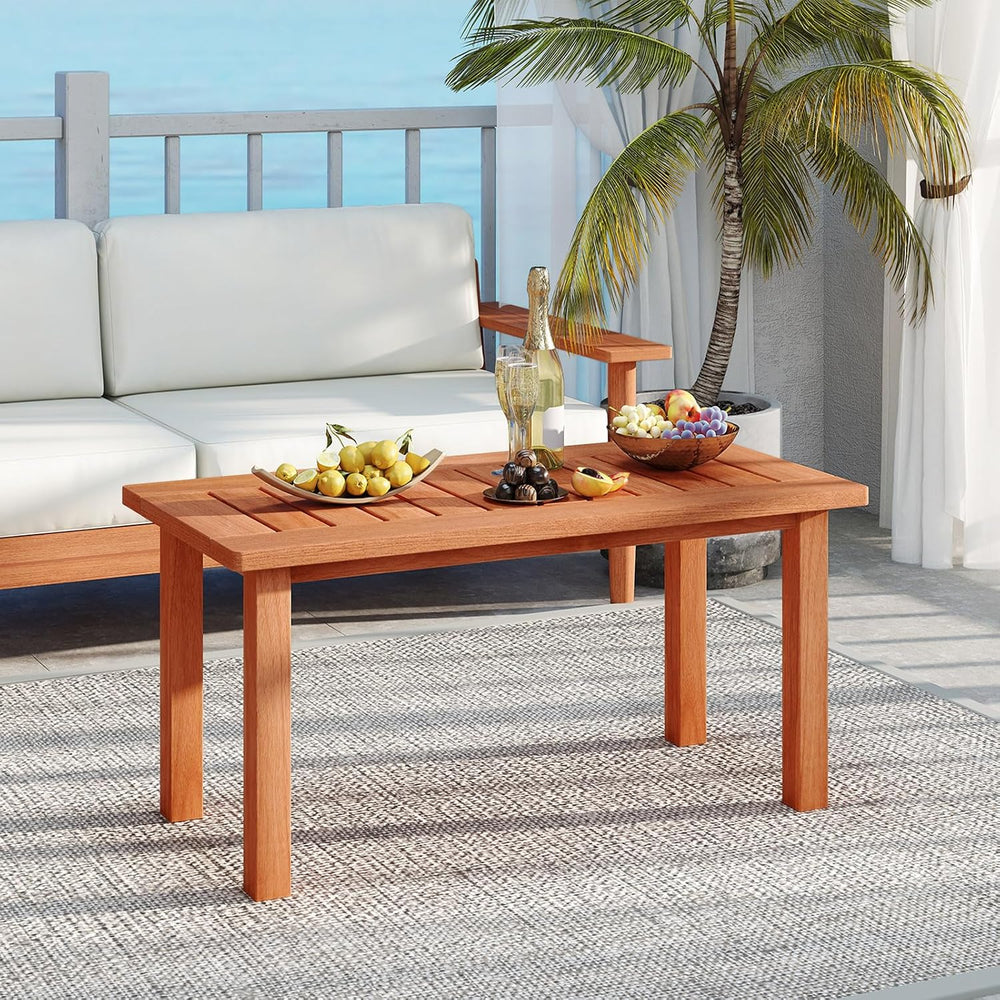 RELAX4LIFE Wood Outdoor Coffee Table - 35.5’’ Rectangular Small Patio Table w...