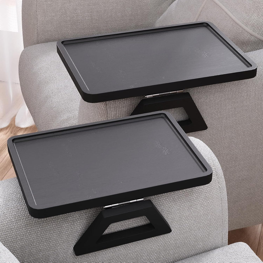 2 Pack Bamboo Couch Arm Tray,Folding Sofa Armrest Table（Black）
