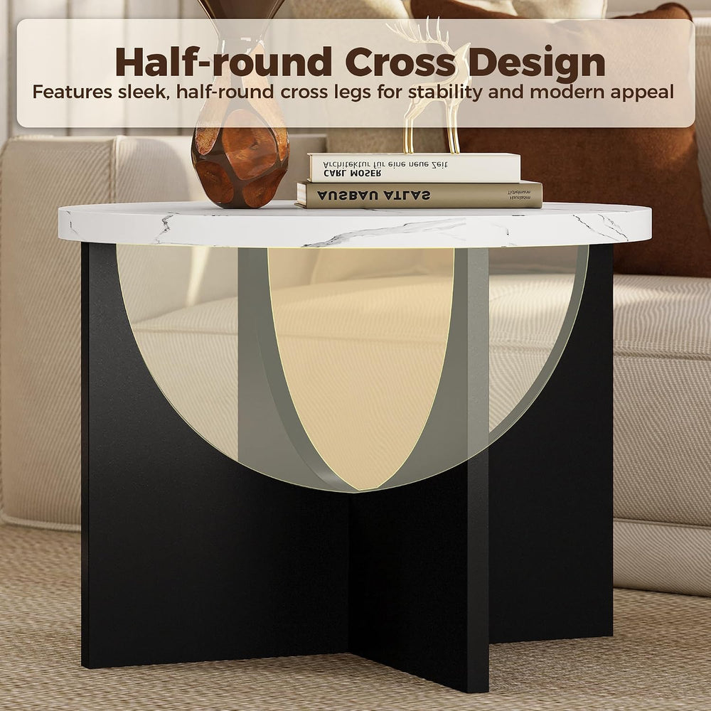 LIKIMIO Nesting Coffee Tables Set of 2, 23.6" Small Tables, Marble White