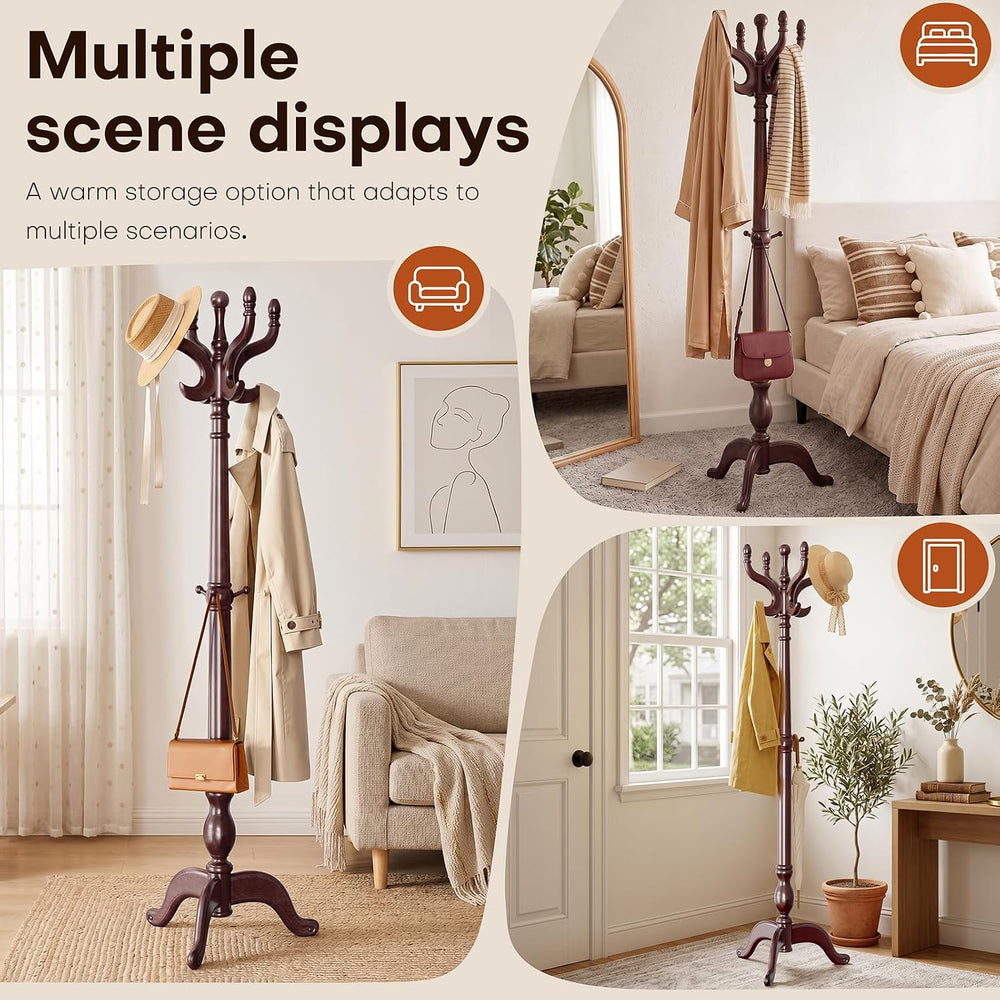 Freestanding Coat Rack with Hook, 73.6IN Tall Wooden Coat Tree