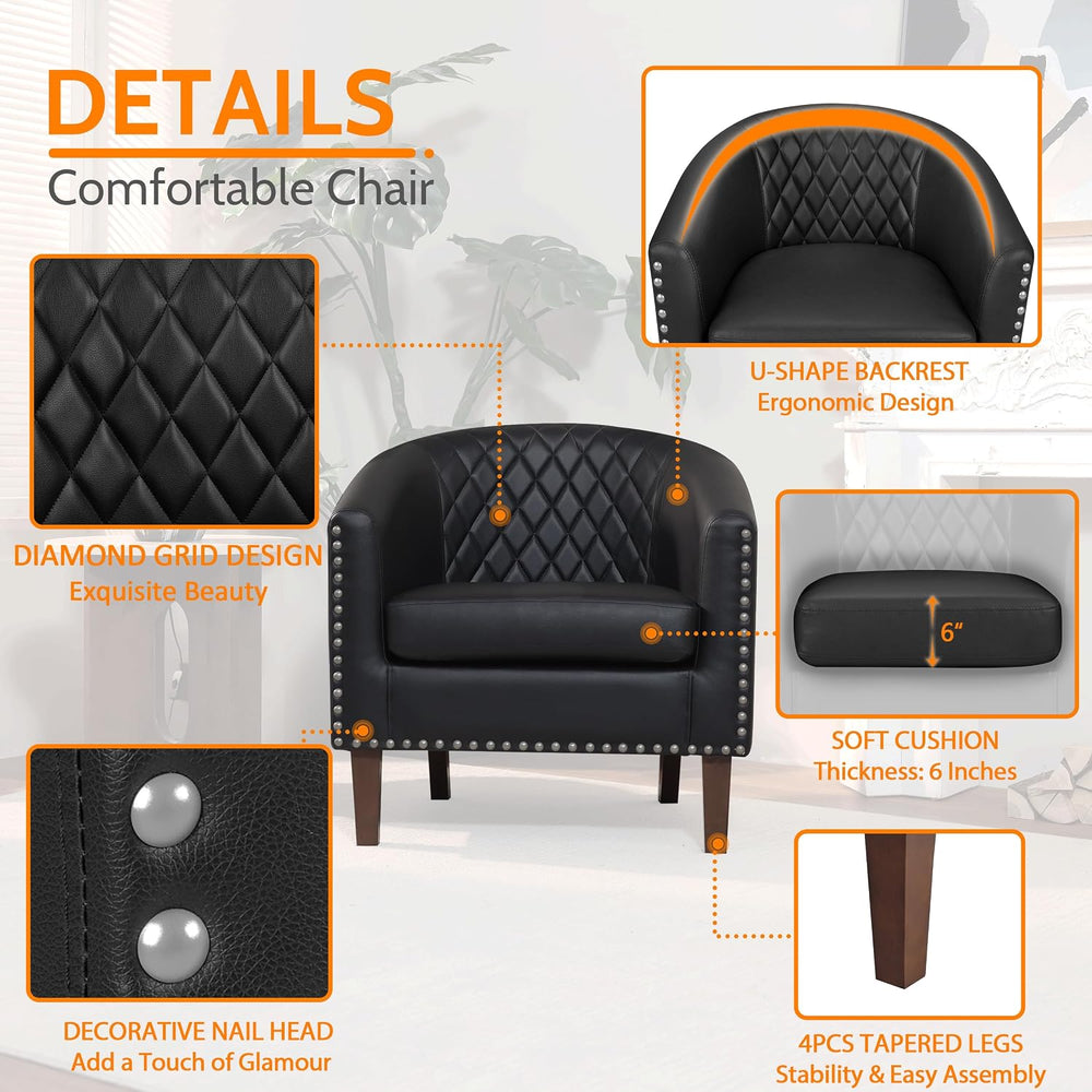 PrimeZone Barrel Chair Set of 2, Comfy Accent Chair, Faux Leather Living Room...