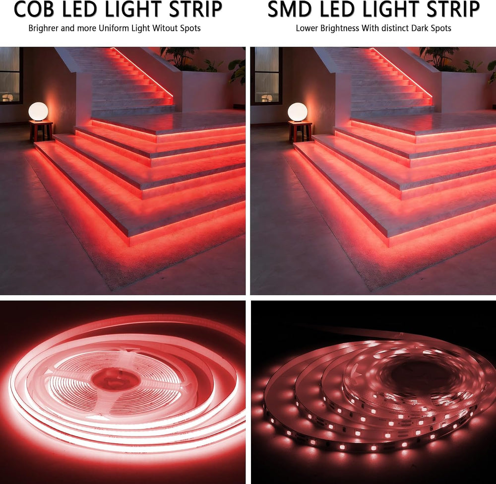 Red COB 20Ft LED Strip Lights 24V Dimmable High CRI95+ Ultra Bright Flexible ...