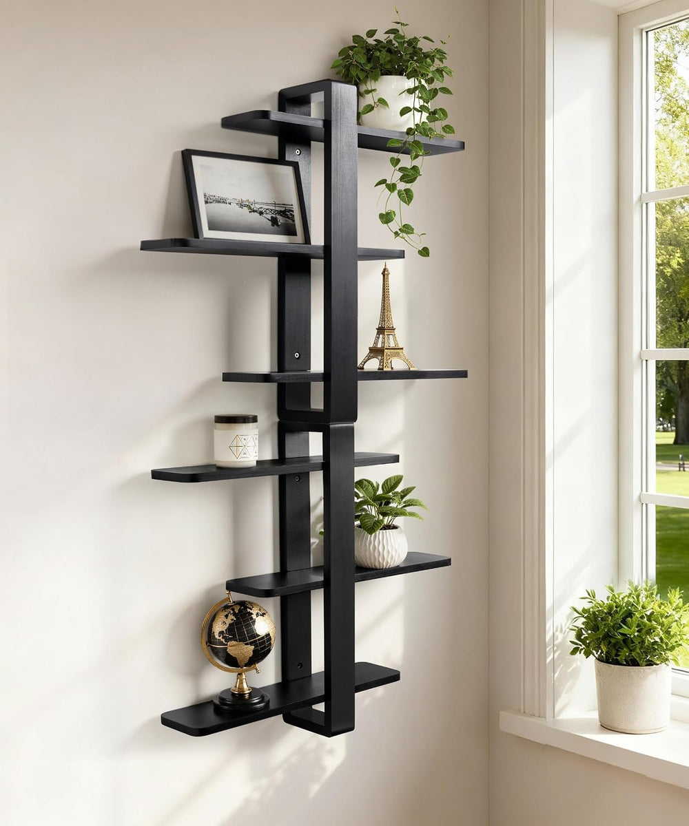 SUMGAR Black Floating Shelves for Wall, 3 Tier Adjustable Large Shelf Unit