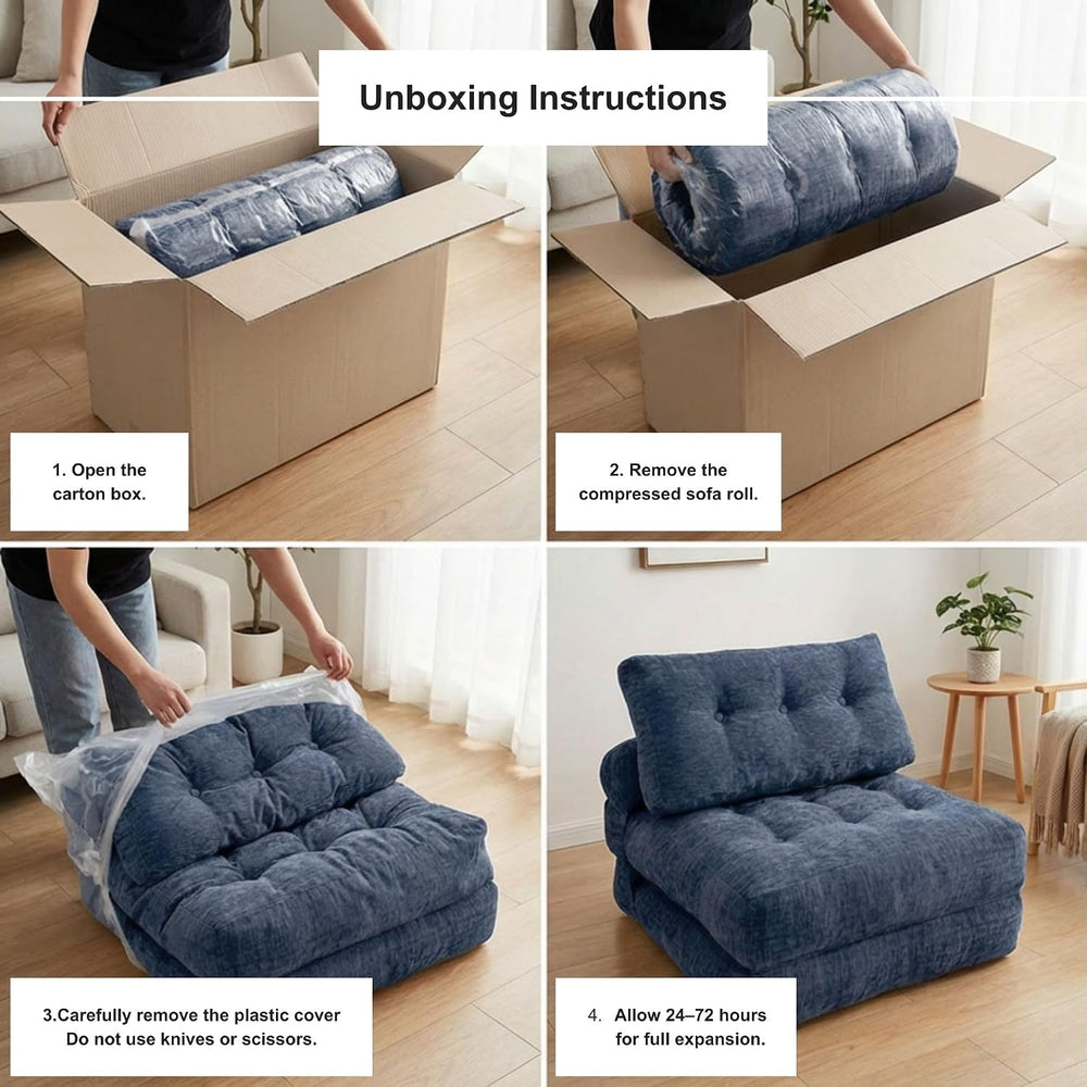 · REDEARTH · Boneless 3-in-1 Folding Sofa Bed Floor Couch - Navy Blue
