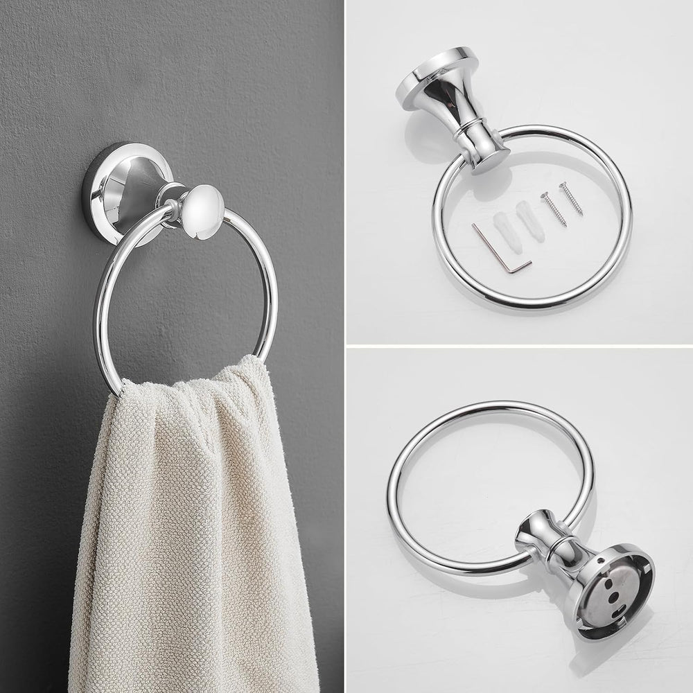 RUMOSE Pivoting Toilet Paper Holder and Hand Towel Ring, Polished Chrome