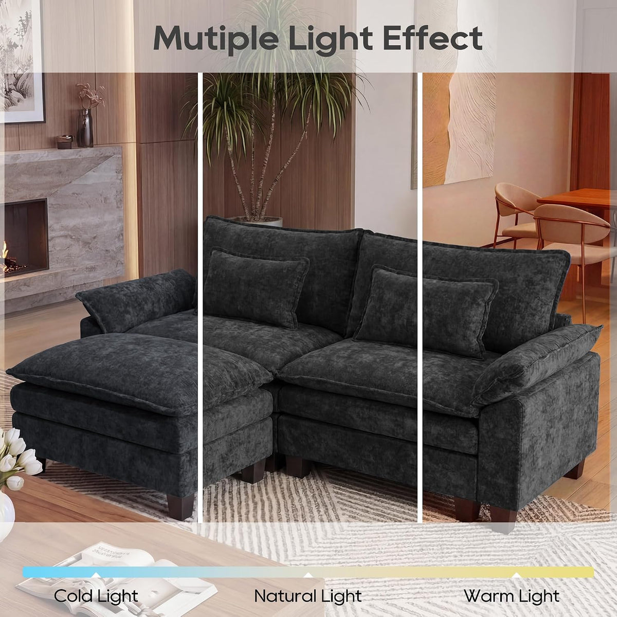 URRED Oversized Modular Sectional Sofa，Black：87" L Shaped