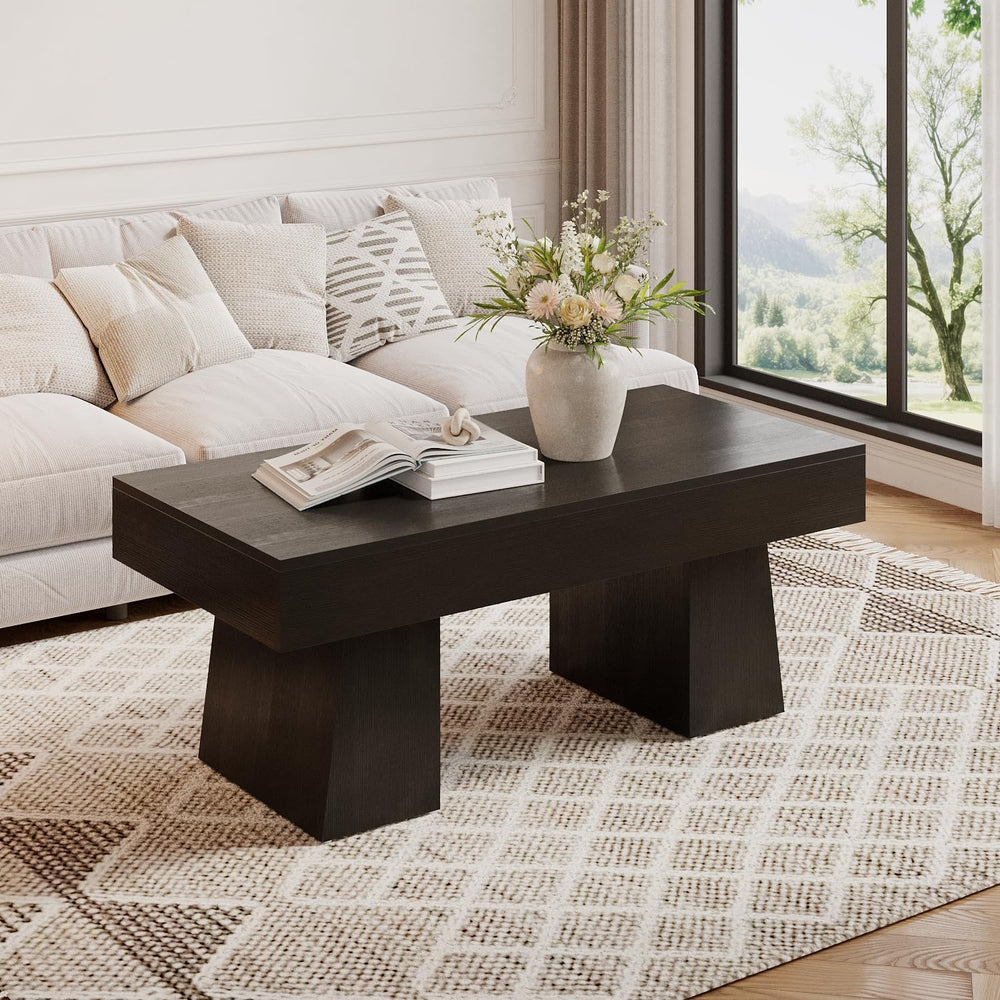 LITTLE TREE Farmhouse Coffee Table, 47 Inches Wooden Rectangular Accent Cente...